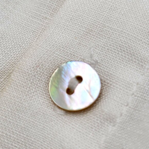 White Linen Button-Up Shirt With Black Floral Embroidery & Beaded Design - Picture 13 of 15